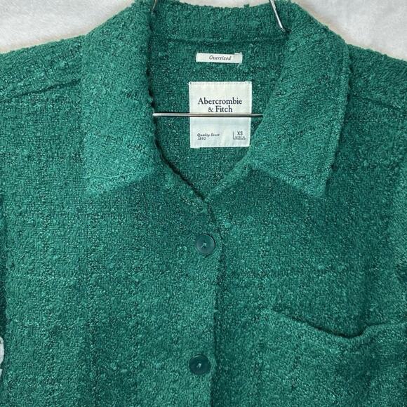 Abercrombie & Fitch Oversized Tweed Shacket Blazer Jacket Shirt Green Size XS - Picture 4 of 7